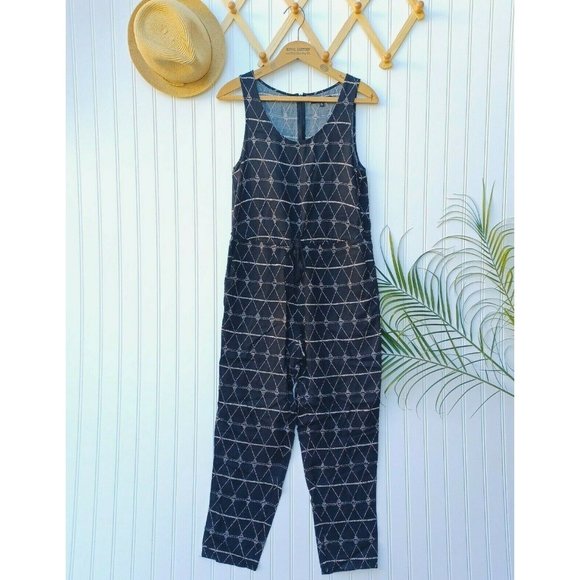 Madewell Diamond Dot  Sleeveless Jumpsuit Size XS  Black Cream Tribal Boho - Picture 2 of 11